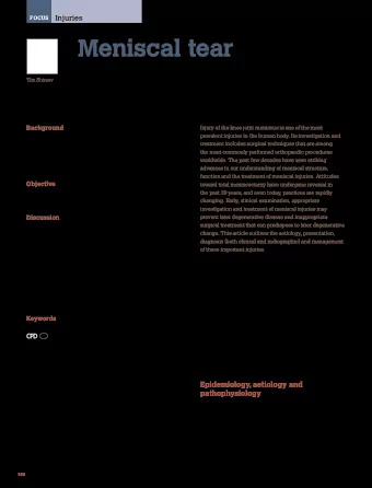 Meniscal tear  Presentation, diagnosis and management  Tim Shiraev  Suzanne E Anderson  Nigel Hope