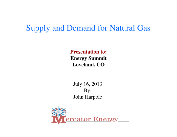 supply and demand for natural gas