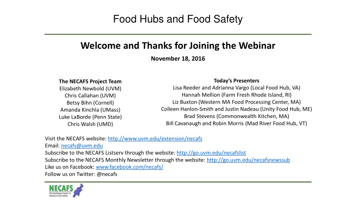 food hubs and food safety welcome and thanks for joining
