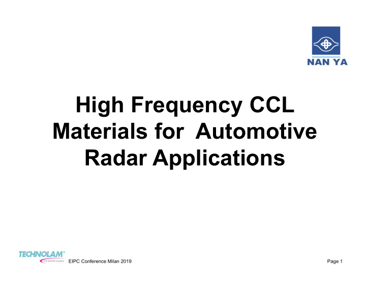 high frequency ccl materials for automotive radar