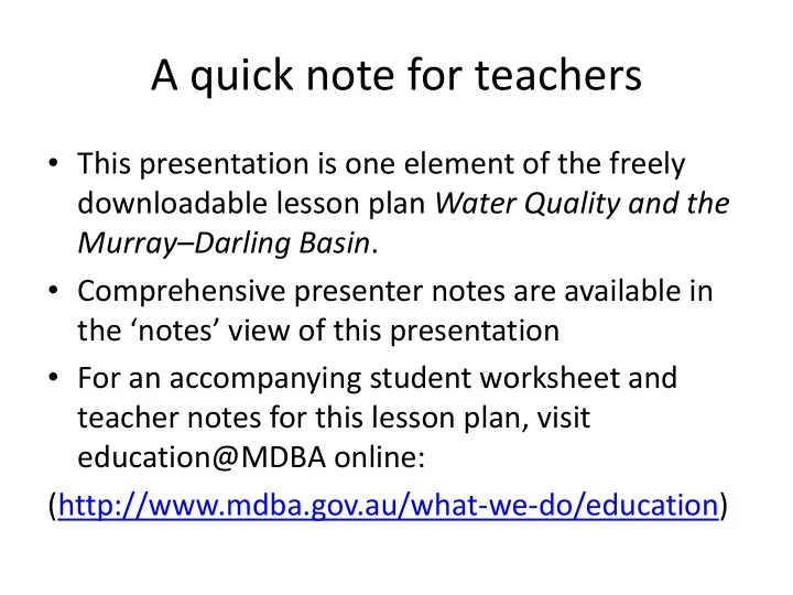 a quick note for teachers