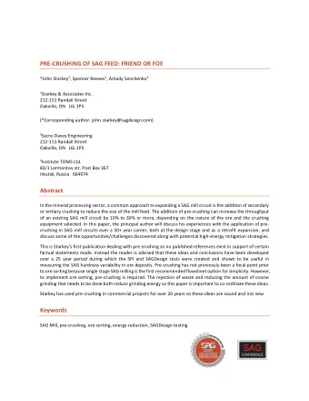 PRE-CRUSHING OF SAG FEED: FRIEND OR FOE *John Starkey 1 , Spencer Reeves 2 , Arkady Senchenko 3 1