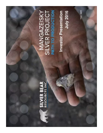Investor Presentation  July 2016  TSX: SBR  www.silverbearresources.com  Silver Bear Resources