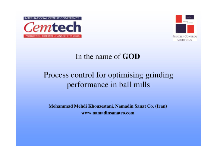 process control for optimising grinding performance in