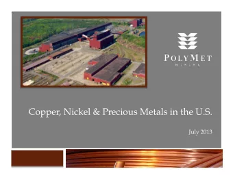 Copper, Nickel &amp; Precious Metals in the U.S.  July 2013  Cautionary Statement  This