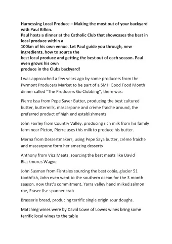 Harnessing Local Produce  Making the most out of your backyard  with Paul Rifkin.  Paul hosts a