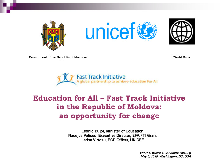 education for all fast track initiative in the republic