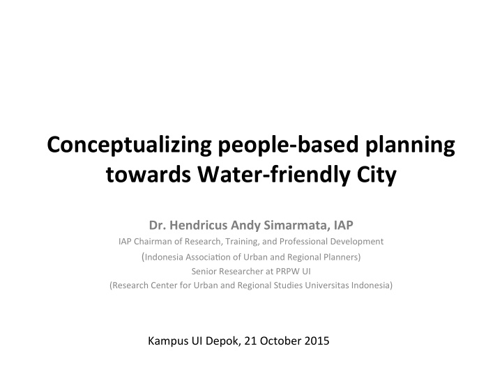 conceptualizing people based planning towards water