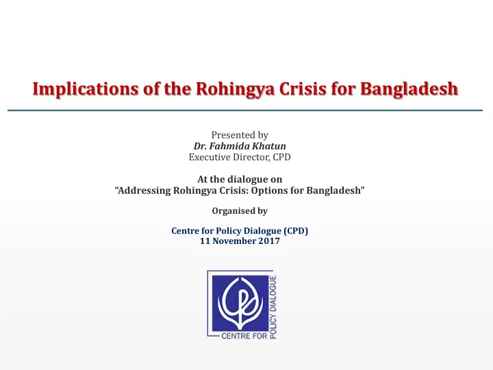 implications of the rohingya crisis for bangladesh