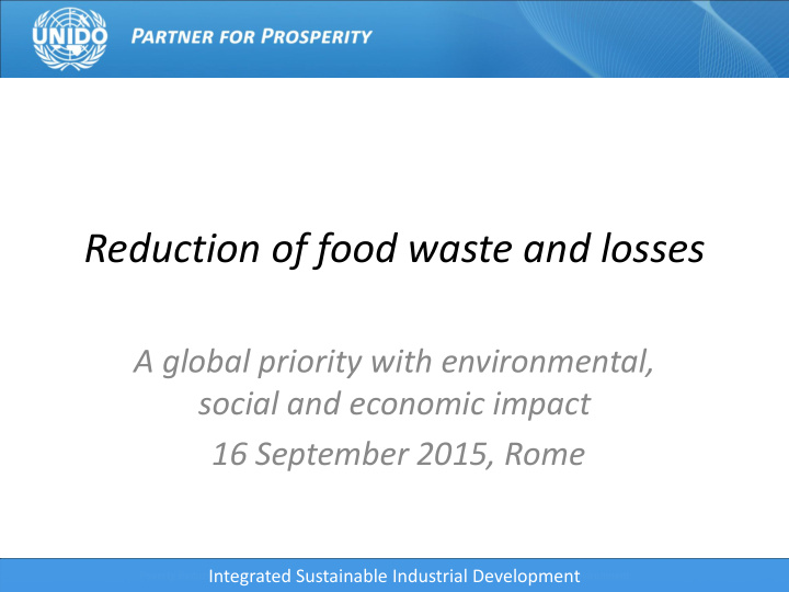 reduction of food waste and losses