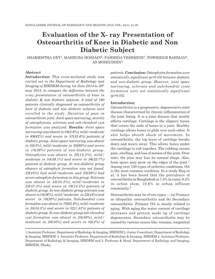 evaluation of the x ray presentation of osteoarthritis of
