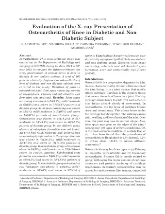 Evaluation of the X- ray Presentation of  Osteoarthritis of Knee in Diabetic and Non  Diabetic
