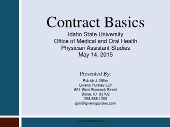 Contract Basics  Idaho State University  Office of Medical and Oral Health  Physician Assistant