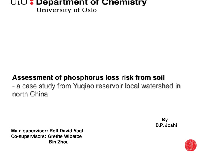 assessment of phosphorus loss risk from soil a case study