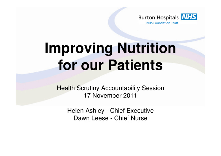 improving nutrition for our patients