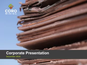 Corporate Presentation  December 2018  Disclaimer  This presentation includes certain