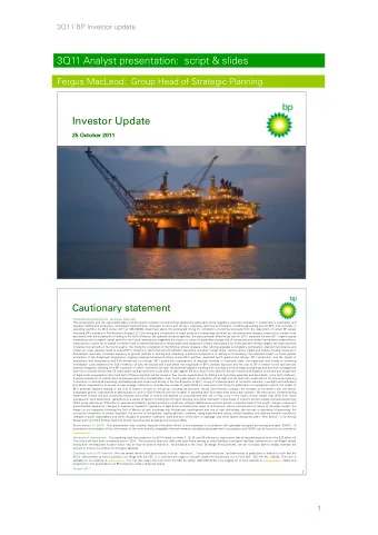 Investor Update  25 October 2011  Cautionary statement  Forward-looking statements - cautionary