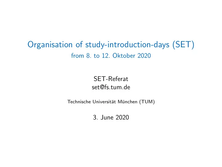 organisation of study introduction days set