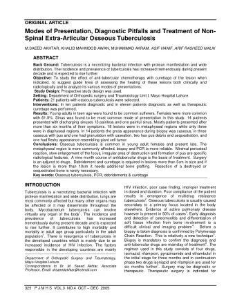 Modes of Presentation, Diagnostic Pitfalls and Treatment of Non-  Spinal Extra-Articular Osseous