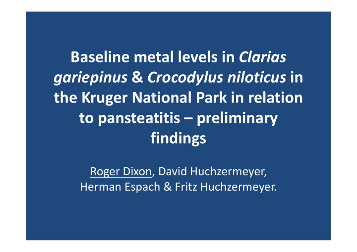 baseline metal levels in clarias gariepinus crocodylus