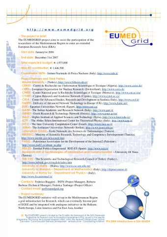 h t t p : / / w w w . e u m e d g r i d . o r g  The project in brief  The EUMEDGRID project