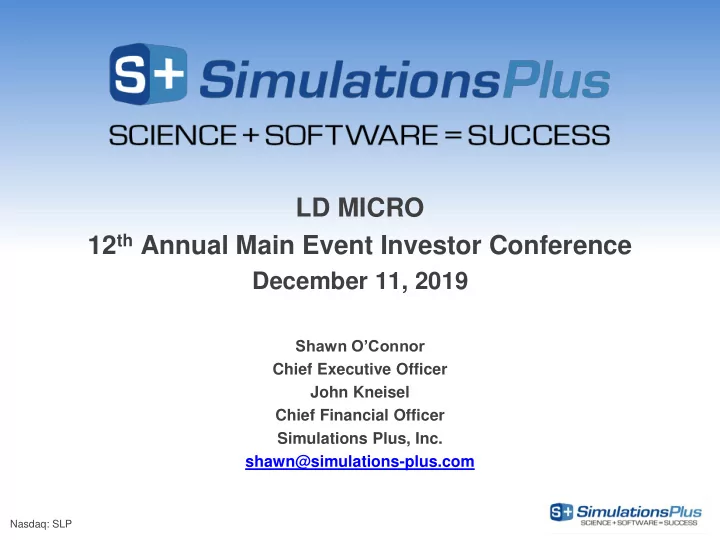 12 th annual main event investor conference