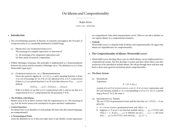 on idioms and compositionality
