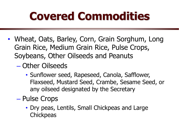 covered commodities