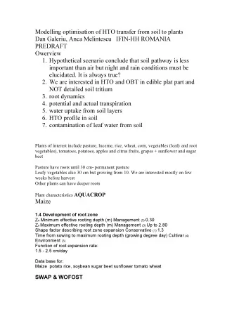 Modelling optimisation of HTO transfer from soil to plants  Dan Galeriu, Anca Melintescu   IFIN-HH
