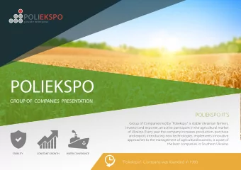 POLIEKSPO  GROUP OF  COMPANIES  PRESENTATION  POLIEKSPO ITS  Group of Companies led by
