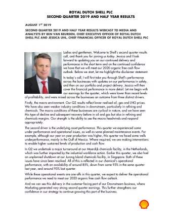 ROYAL DUTCH SHELL PLC  SECOND QUARTER 2019 AND HALF YEAR RESULTS AUGUST 1 ST 2019  SECOND QUARTER