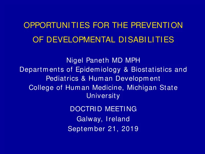 opportunities for the prevention of developmental