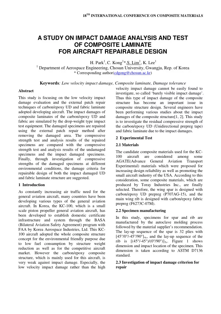 a study on impact damage analysis and test of composite
