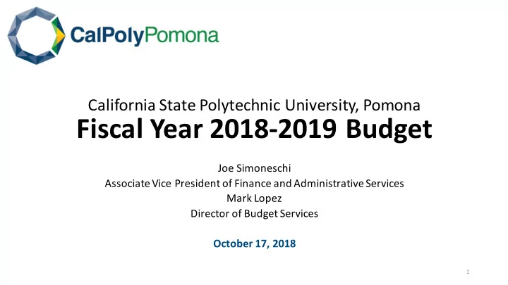 fiscal year 2018 2019 budget