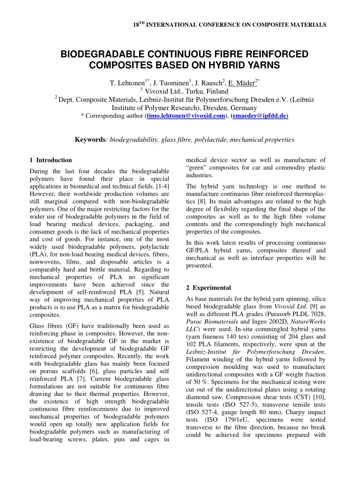 biodegradable continuous fibre reinforced composites