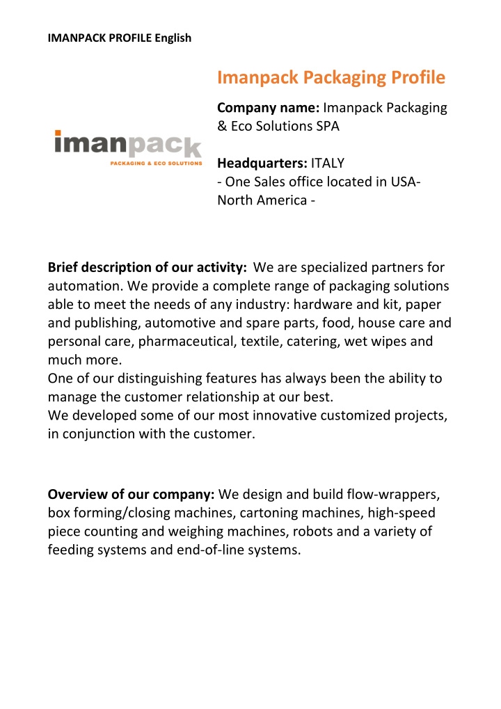 imanpack packaging profile