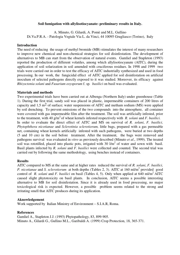 soil fumigation with allylisotiocyanate preliminary