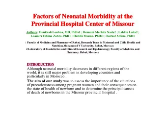 Factors  Factors of  of Neonatal  Neonatal Morbidity  Morbidity at  at the  the  Provincial