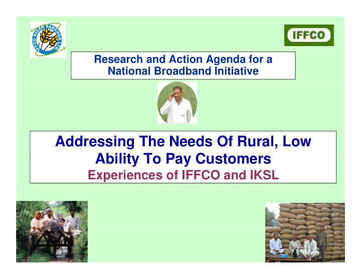 addressing the needs of rural low ability to pay
