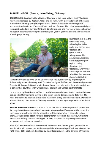 RAPHAL MIDOIR  (France, Loire Valley, Chmery) BACKGROUND : Located In the village of Chmery