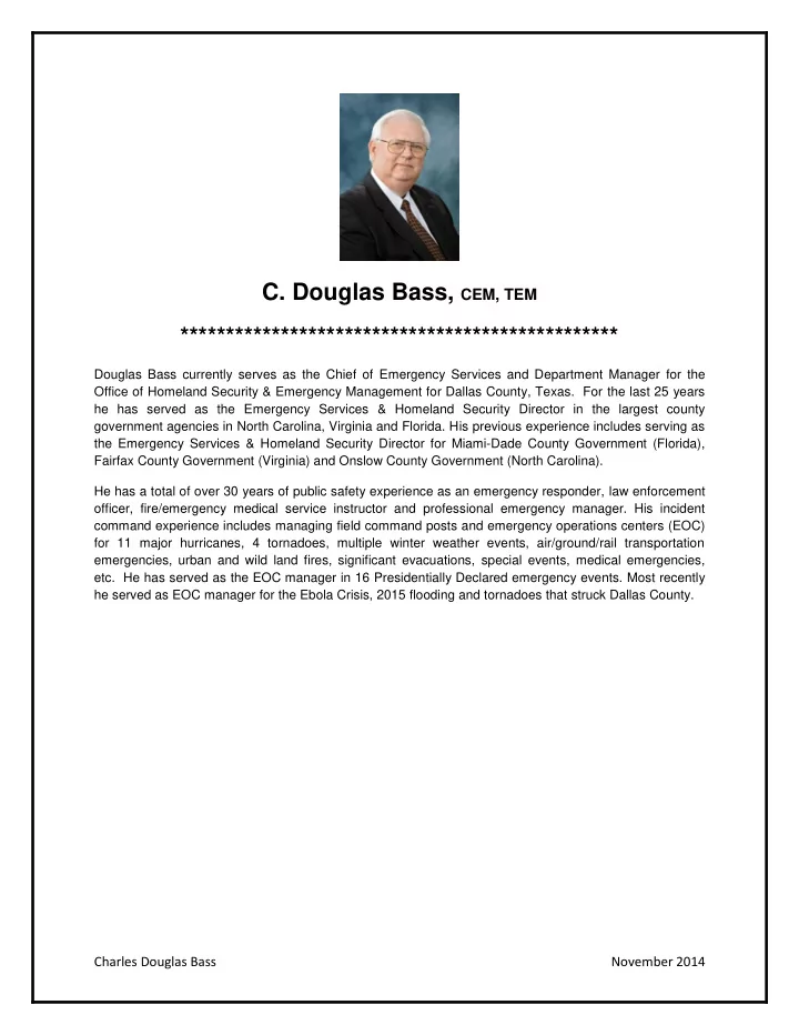 c douglas bass cem tem douglas bass currently serves as