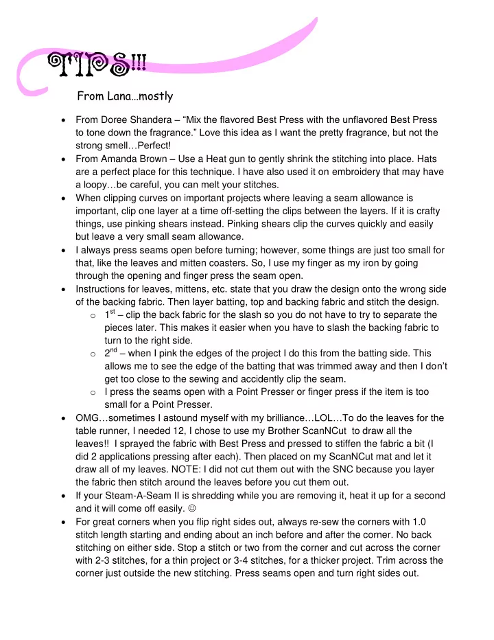 tips from lana mostly