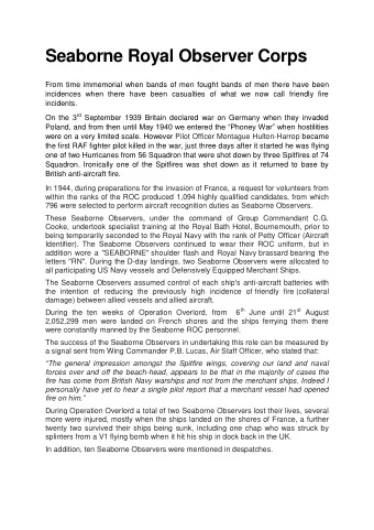 Seaborne Royal Observer Corps  From time immemorial when bands of men fought bands of men there