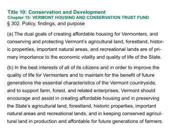 Title 10: Conservation and Development  Chapter 15: VERMONT HOUSING AND CONSERVATION TRUST FUND