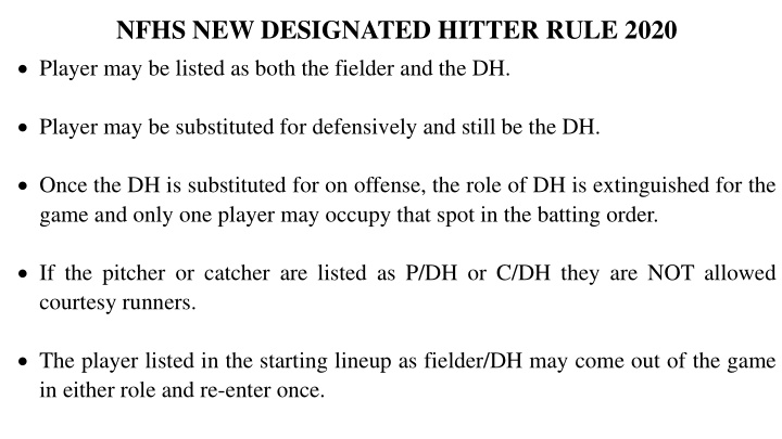 nfhs new designated hitter rule 2020