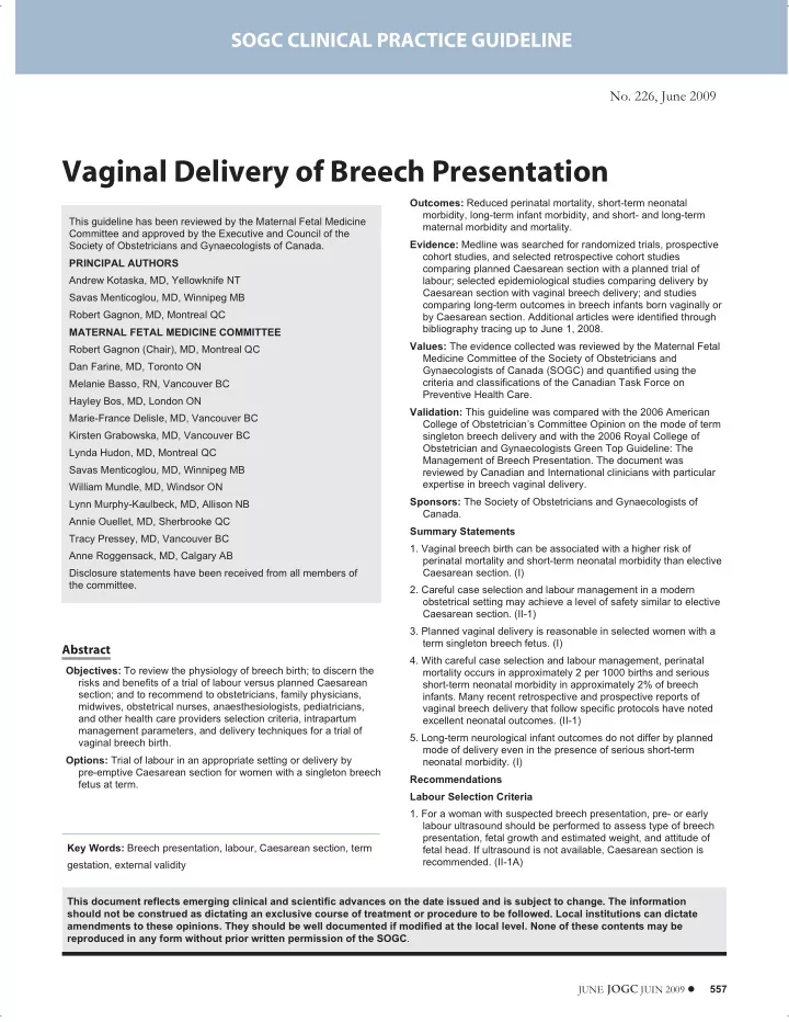 vaginal delivery of breech presentation