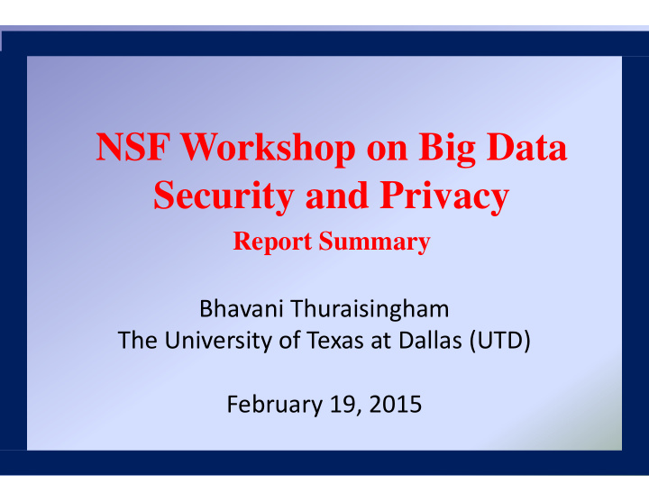 nsf workshop on big data security and privacy