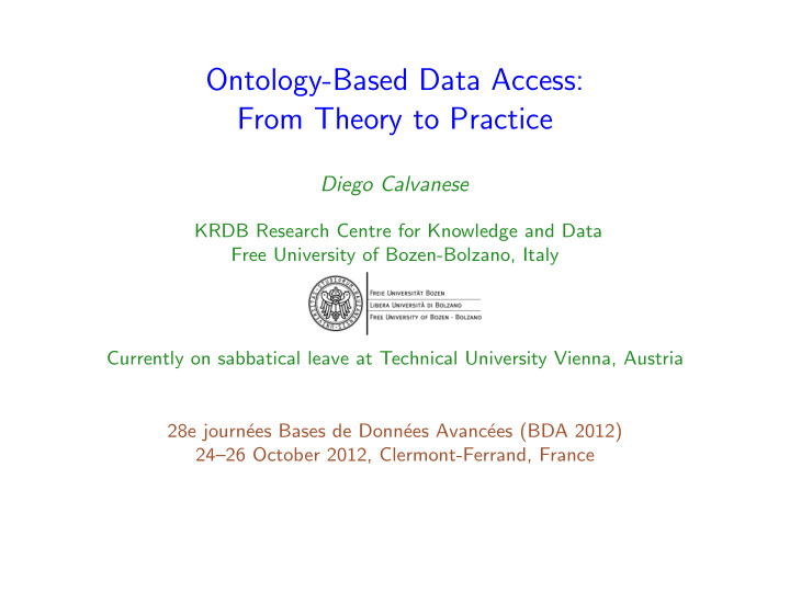 ontology based data access from theory to practice