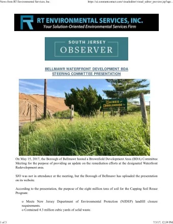 BELLMAWR WATERFRONT DEVELOPMENT BDA  STEERING COMMITTEE PRESENTATION  On May 15, 2017, the Borough