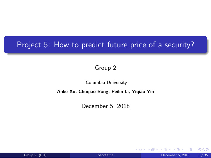 project 5 how to predict future price of a security